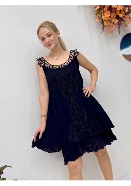 VL1207 Kolsuz Vual Mini Elbise Siyah