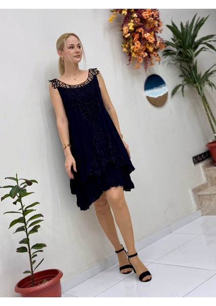 VL1207 Kolsuz Vual Mini Elbise Siyah modelleri