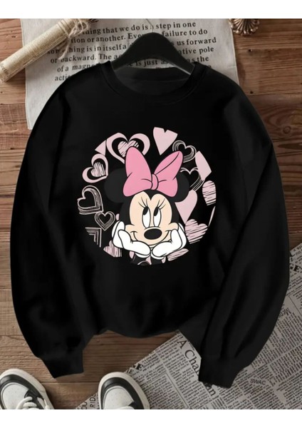 Baskılı Bisiklet Yaka Içi Polarlı Sweatshirt