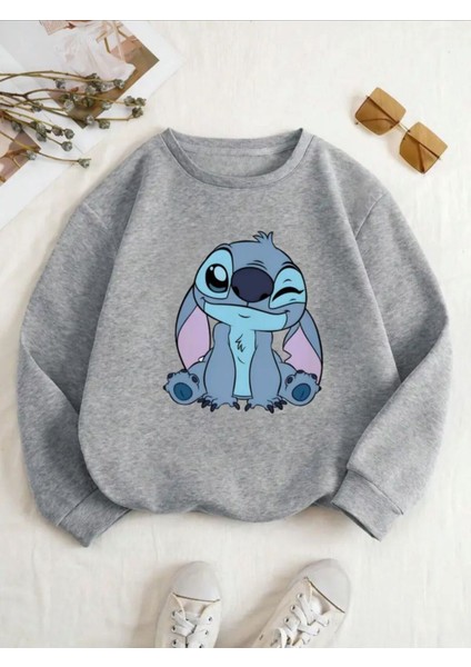 Baskılı Bisiklet Yaka Içi Polarlı Sweatshirt