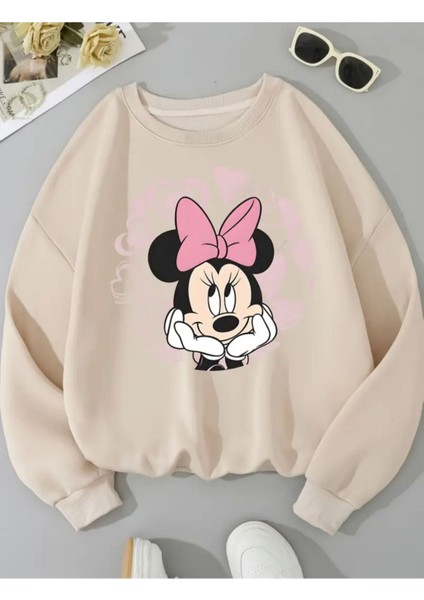 Baskılı Bisiklet Yaka Içi Polarlı Sweatshirt