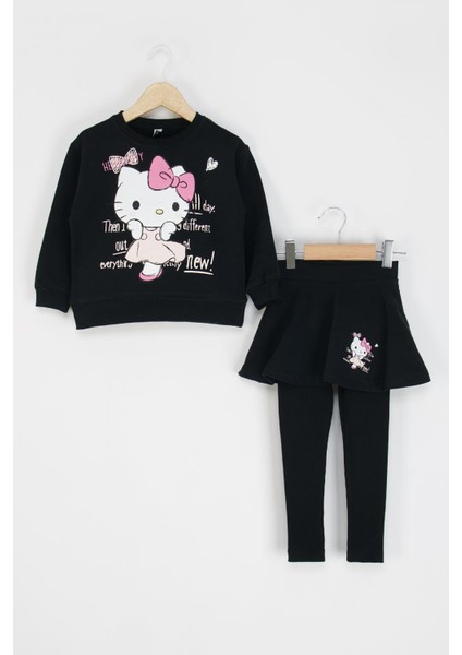 Kız Çocuk Hello Kitty Taytlı Takım 3-8 Yaş Siyah