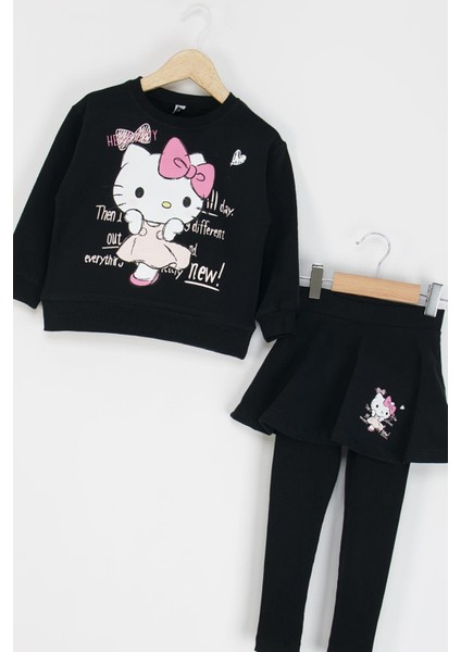 Kız Çocuk Hello Kitty Taytlı Takım 3-8 Yaş Siyah modelleri