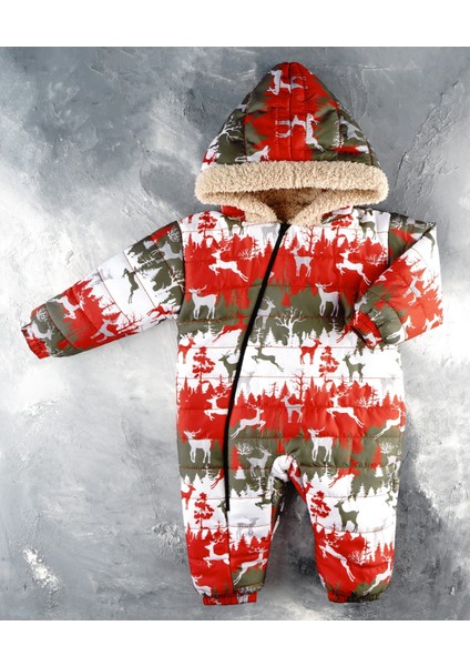 Yenisevimli Geyik Figürlü Kapüşonlu Içi Kürklü Kozmonot Tulum