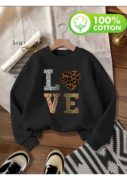 Love Desen Detaylı Bisiklet Yaka Içi Polarlı Sweatshirt