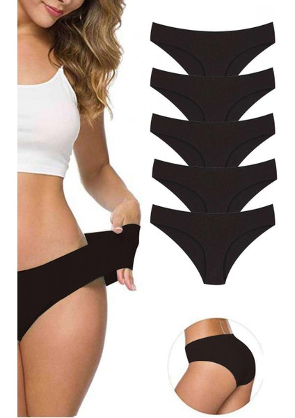 5 Adet Kadın Dikişsiz Lazer Kesim Esnek Iz Yapmayan Külot Siyah