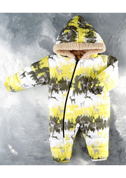 Yenisevimli Geyik Figürlü Kapüşonlu Içi Kürklü Kozmonot Tulum