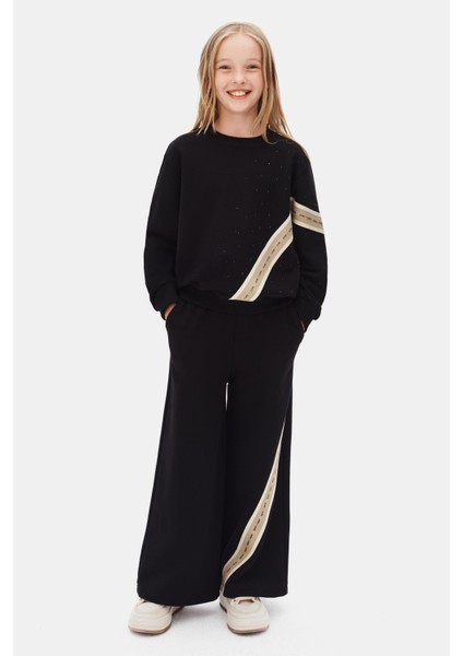Kız Çocuk Şerit Detaylı Takım Takım 8-14 Yaş Siyah