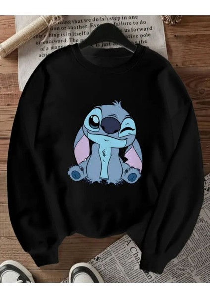 Baskılı Bisiklet Yaka Içi Polarlı Sweatshirt