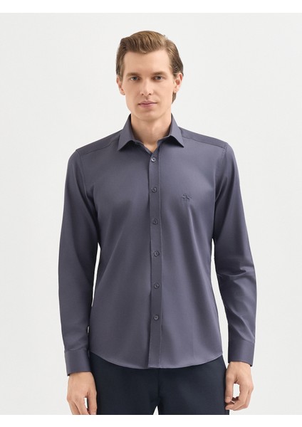 Erkek Slım Fıt Gömlek-Antrasit
