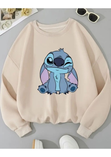 Baskılı Bisiklet Yaka Içi Polarlı Sweatshirt