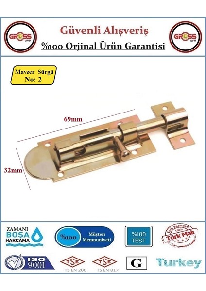 Mavzer Sürgü - Kapı Pencere Sürgüsü - Küçük Boy