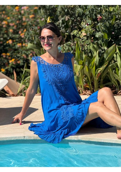 VL1207 Kolsuz Vual Mini Elbise Saks