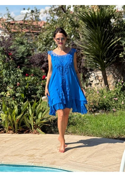 VL1207 Kolsuz Vual Mini Elbise Saks fiyatları