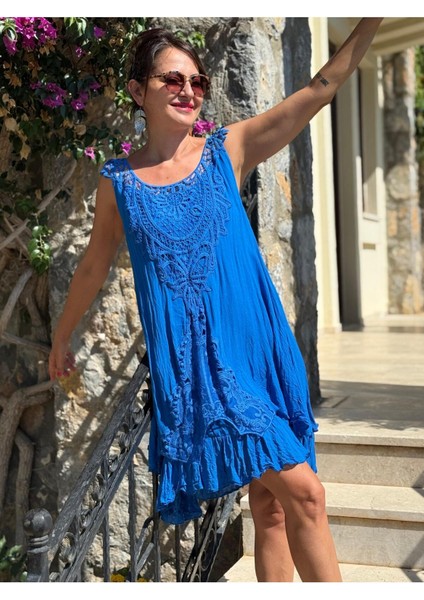 VL1207 Kolsuz Vual Mini Elbise Saks indirimleri