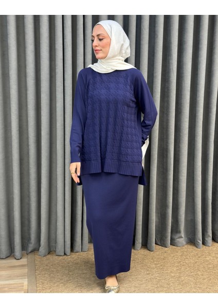 Nuss 1350 Kazayağı Desenli Tunik Kalem Etekli Merserize Takım fiyatları
