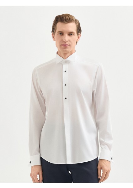 Erkek Slım Fıt Gömlek-Beyaz