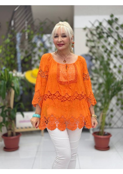 NC20428 Italyan Klasik Ipek Bluz Oranj fiyatları