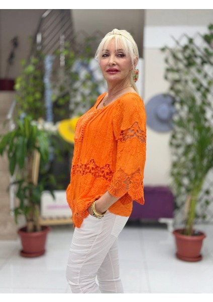 NC20428 Italyan Klasik Ipek Bluz Oranj modelleri