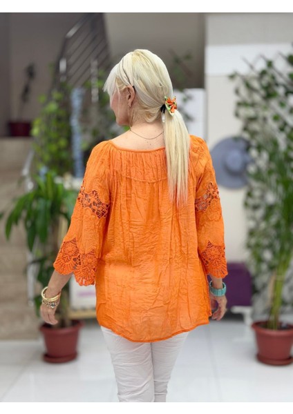 NC20428 Italyan Klasik Ipek Bluz Oranj fırsatları