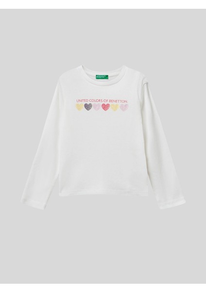 Kız Çocuk Basklı Sweatshirt 1-6 Yaş Ekru