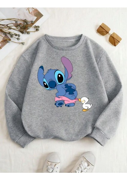 Baskılı Bisiklet Yaka Içi Polarlı Sweatshirt
