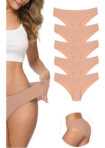 5 Adet Kadın Dikişsiz Lazer Kesim Esnek Iz Yapmayan Külot Ten