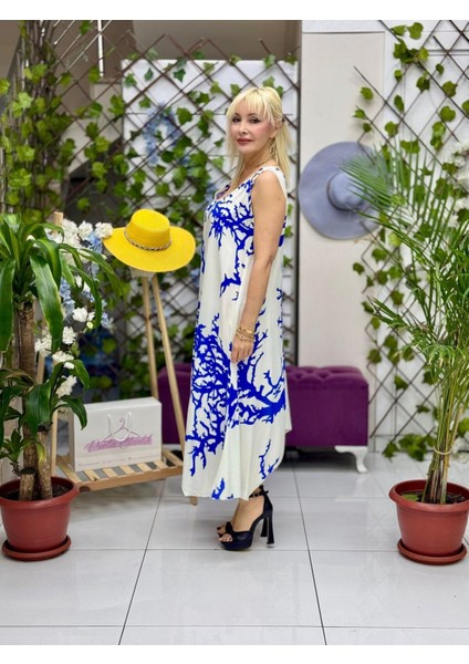 HL14034 Omzu Halkalı Askılı Viskon Hilal Elbise modelleri