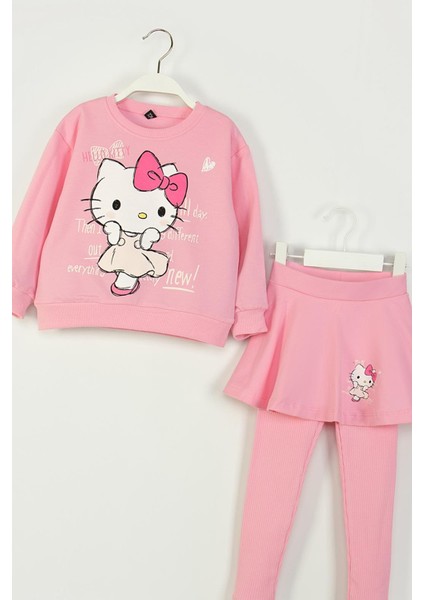 Kız Çocuk Hello Kitty Taytlı Takım 3-8 Yaş Pembe modelleri
