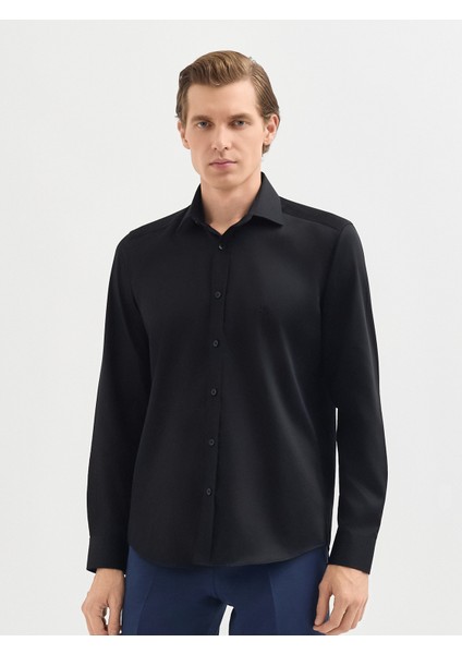 Erkek Slım Fıt Gömlek-Siyah