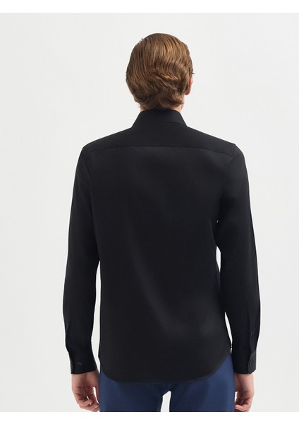 Erkek Slım Fıt Gömlek-Siyah