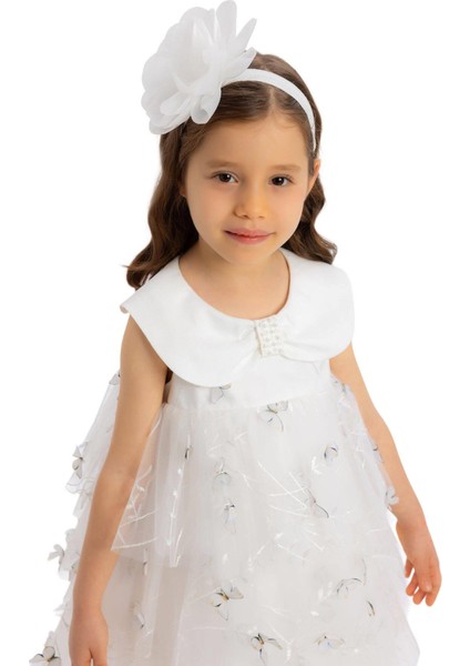 Kız Çocuk Kelebek Baskılı Elbise 6-24 Ay Ekru modelleri