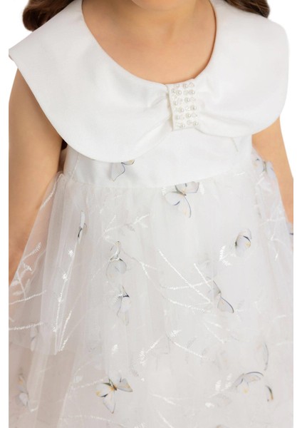 Kız Çocuk Kelebek Baskılı Elbise 6-24 Ay Ekru fırsatları