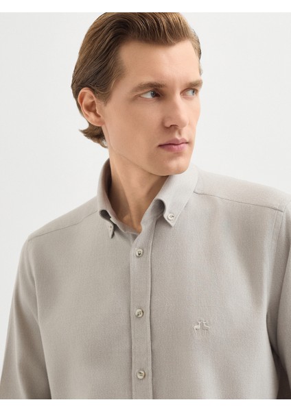 Erkek Slım Fıt Gömlek-Bej fırsatları