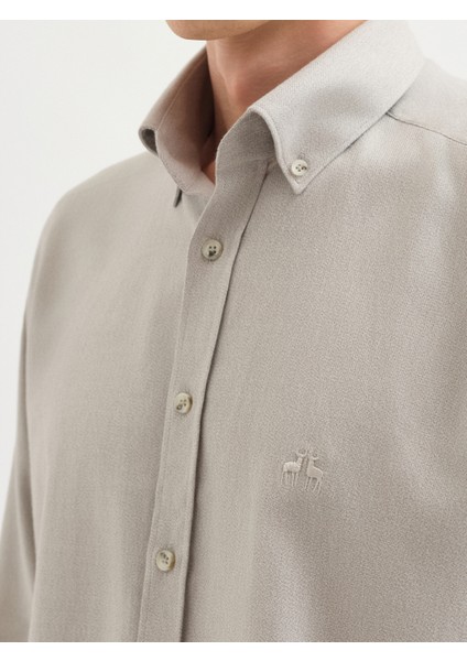 Erkek Slım Fıt Gömlek-Bej indirimleri