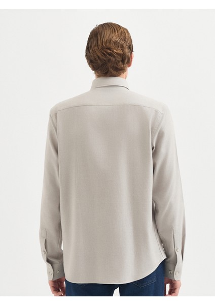 Erkek Slım Fıt Gömlek-Bej