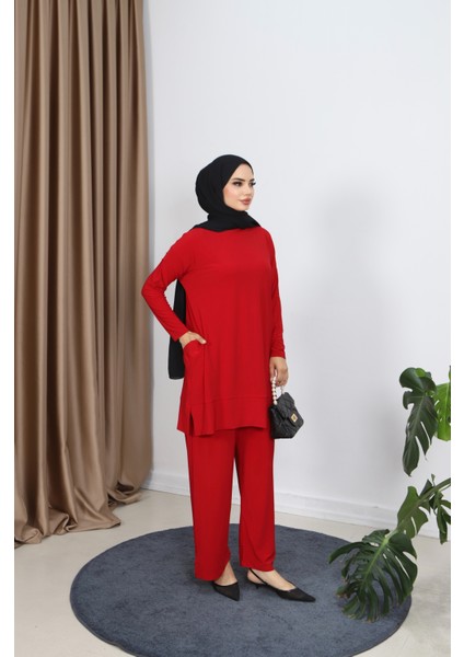 Yanları Cepli Sandy Pantolonlu Takım