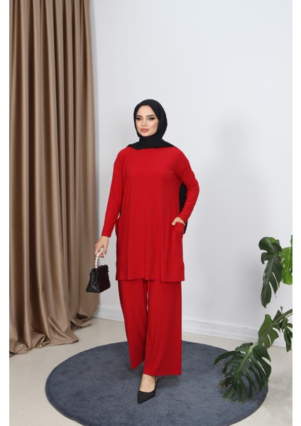 Yanları Cepli Sandy Pantolonlu Takım