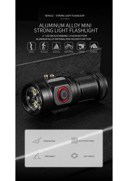 3xe Güçlü Parlak Işıklı 5 Modlu Magnetli Metal Gövde Şarjlı El Feneri W5182 modelleri