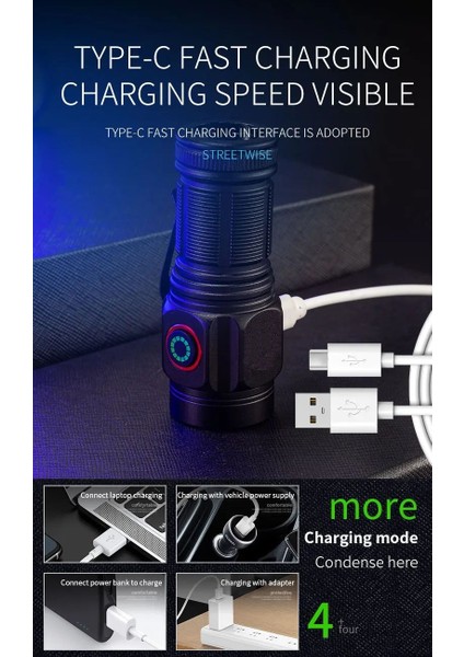 3xe Güçlü Parlak Işıklı 5 Modlu Magnetli Metal Gövde Şarjlı El Feneri W5182