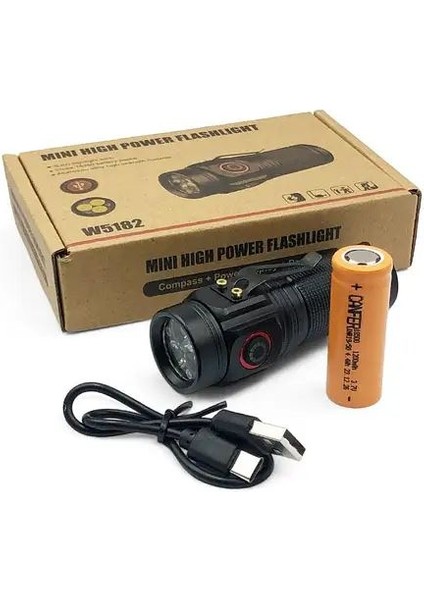 3xe Güçlü Parlak Işıklı 5 Modlu Magnetli Metal Gövde Şarjlı El Feneri W5182