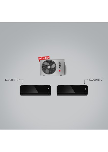 A 12000 Btu + 12000 Btu Iç Ünite (1 Adet Dış Ünite = 2 Adet Iç Ünite) 18000 Btu 1+2 Multi Inverter Klima