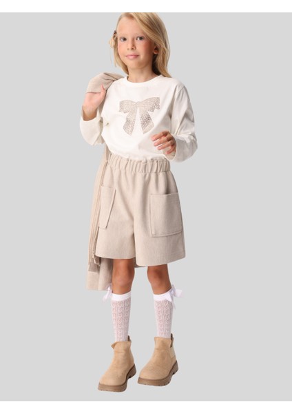 Kız Çocuk Taşlı Sweatshirt 7-14 Yaş Ekru fiyatları