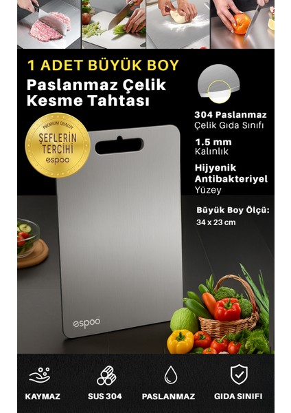 1 Adet 304 Paslanmaz Çelik Kesme Tahtası Et Sebze Doğrama Tahtası