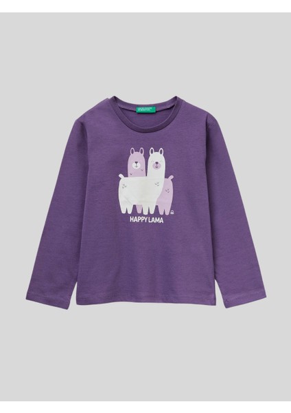 Kız Çocuk Baskılı Sweatshirt 1-6 Yaş Mor