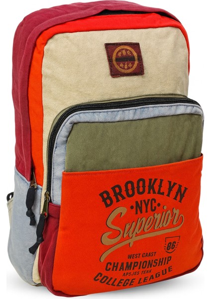 Brooklyn Nyc Yazılı Renkli Vintage Kanvas Sırt Çantası – Unisex