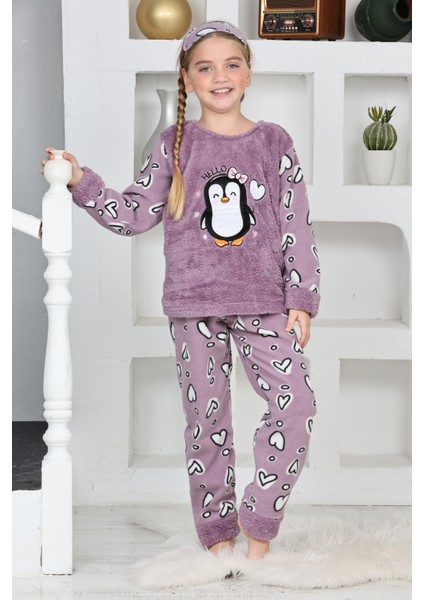 Kız Çocuk Welsoft Kumaş-Göz Bantlı Penguenli Pijama Takımı 12281