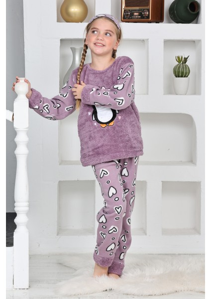 Kız Çocuk Welsoft Kumaş-Göz Bantlı Penguenli Pijama Takımı 12281 modelleri