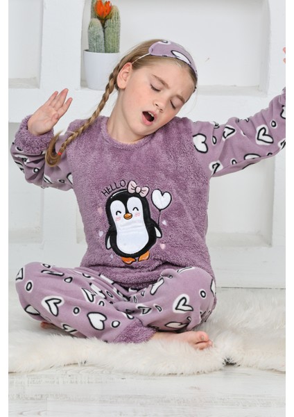 Kız Çocuk Welsoft Kumaş-Göz Bantlı Penguenli Pijama Takımı 12281 fırsatları