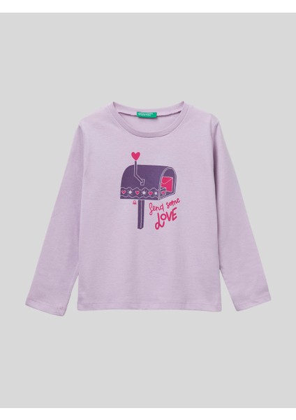 Kız Çocuk Baskılı Sweatshirt 1-6 Yaş Lila